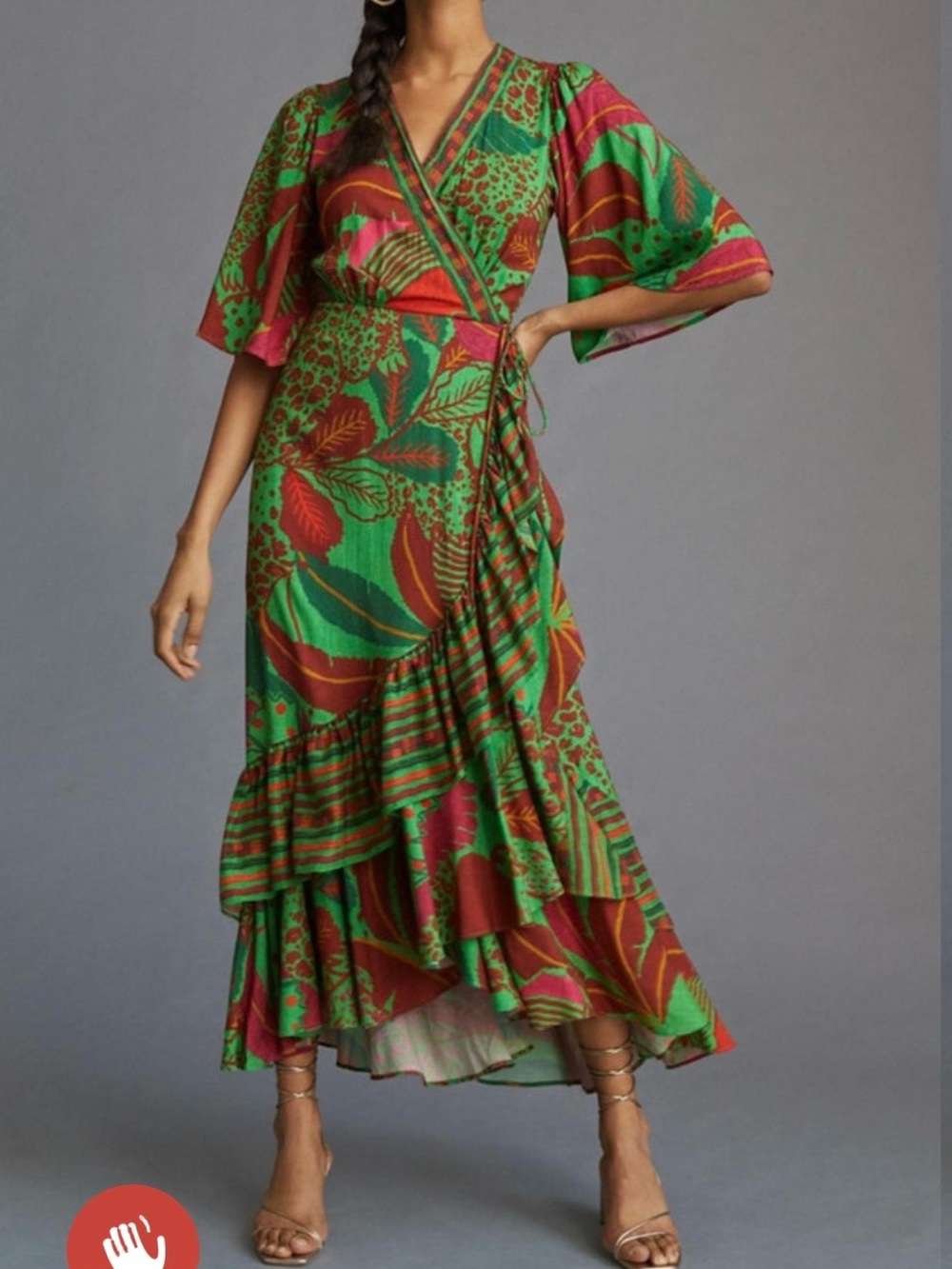 Farm Rio for Anthropologie 100% Viscose Wrap Maxi Dress Flutter Sleeve Size S
